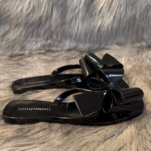 PRICE FIRM Jeffrey Campbell Glossy Jellies Black Bow Sandals Size 7